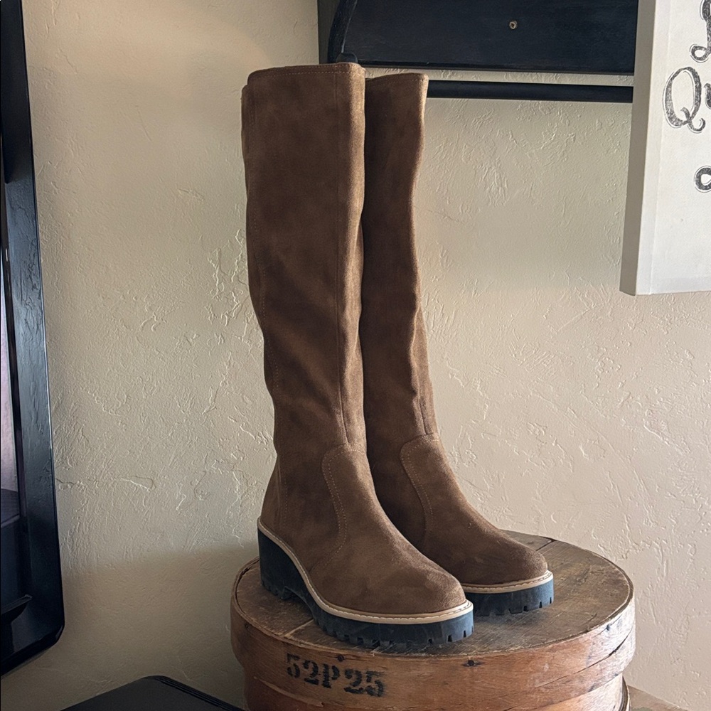 Brown Suede Knee-High Boots